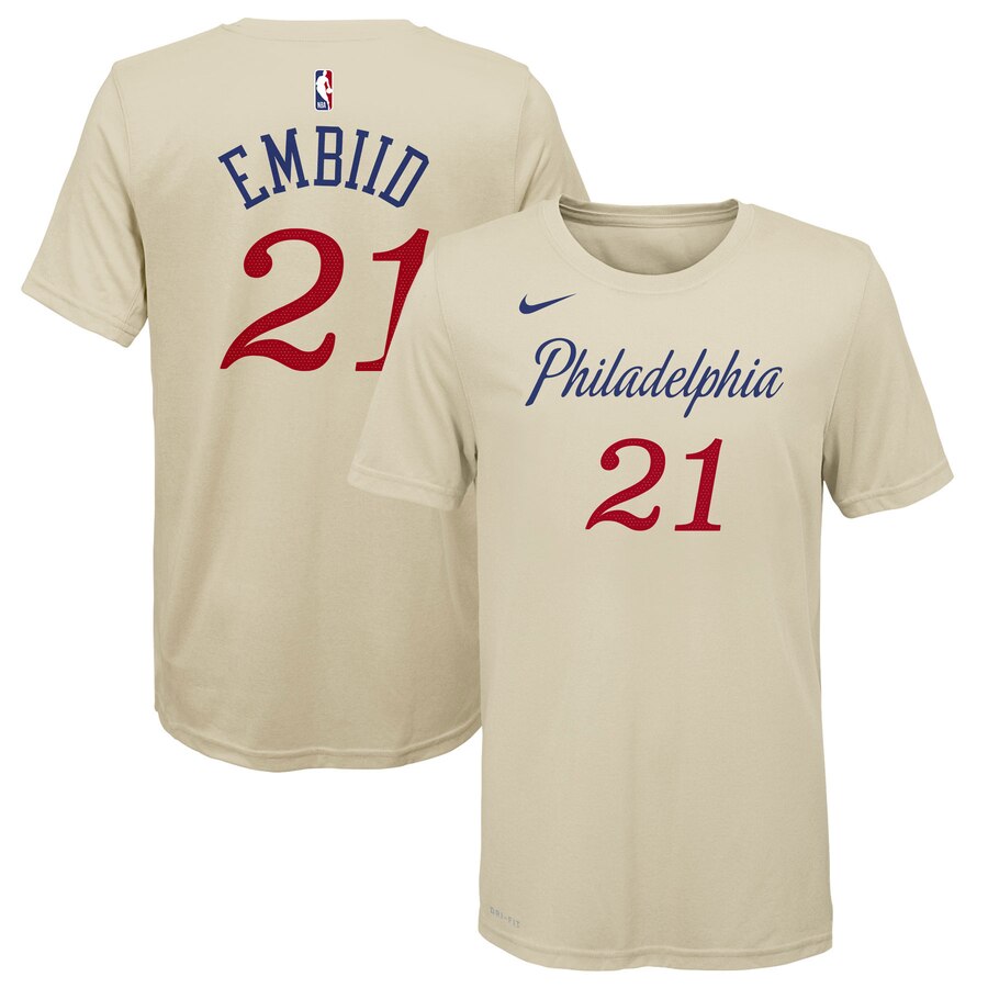 Men 2020 NBA Nike Joel Embiid Philadelphia 76ers Youth Cream 201920 City Edition Name  Number TShirt